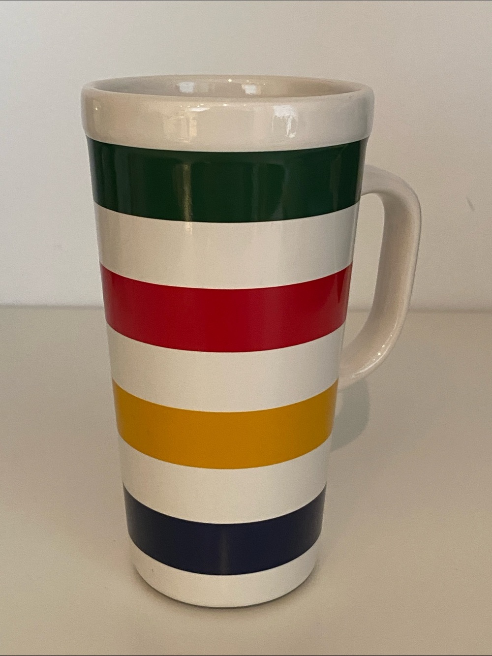 Striped Ceramic Tall Mug in Green, Red, Yellow and Blue